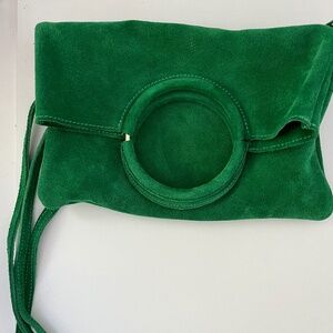 Gorgeous, new kelly green suede crossbody purse with matching small bag